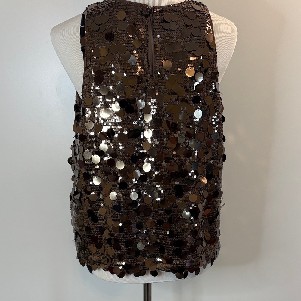 Sequin Shell Tank Top - Brown | M | Fully Lined - Picture 3 of 8